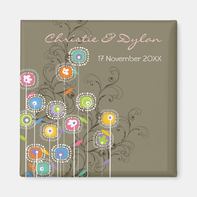 Groovy Flowers Garden Whimsical Chic Save The Date Magnet (Front)