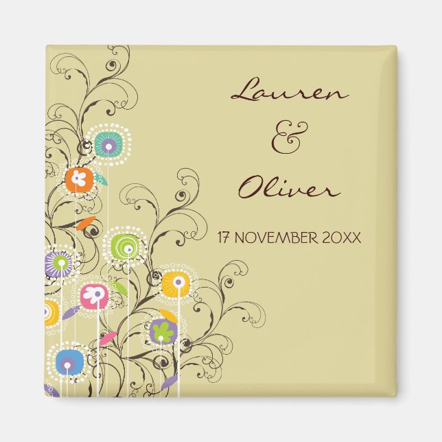 Groovy Flowers Garden Whimsical Chic Save The Date Magnet (Front)