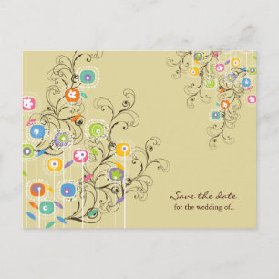 Groovy Flowers Garden Whimsical Save The Date Announcement Postcard