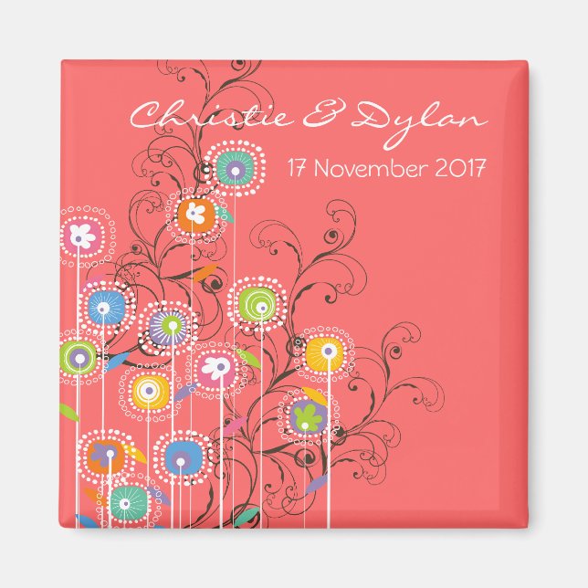 Groovy Flowers Garden Whimsical Save The Date Magnet (Front)