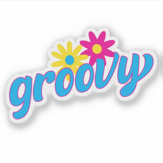 Groovy flowers retro hippie typographic sticker (Front)