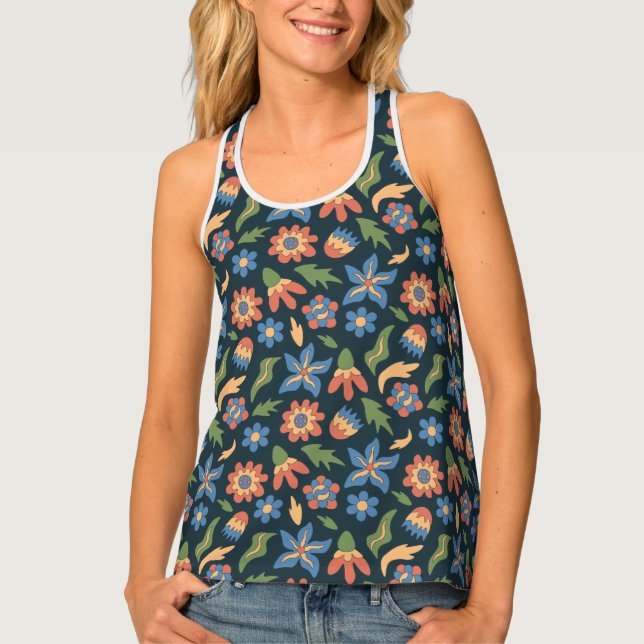 Groovy Flowers Retro Pattern Tank Top (Front)