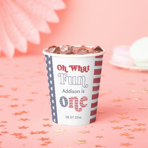 Groovy Font Red White Blue 1st Birthday Party Paper Cups