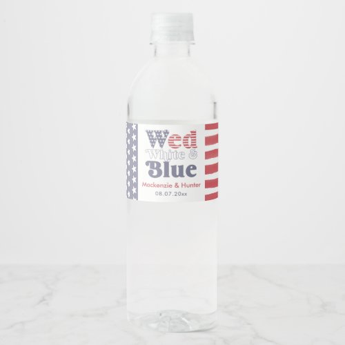 Groovy Font Wed White Blue Backyard Wedding Shower Water Bottle Label