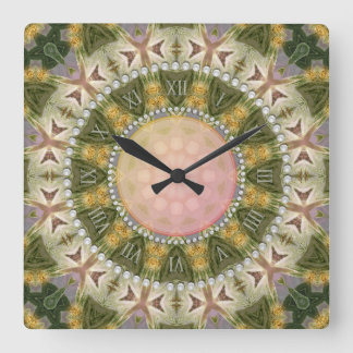 Groovy Forest Green Gold Square Wall Clock