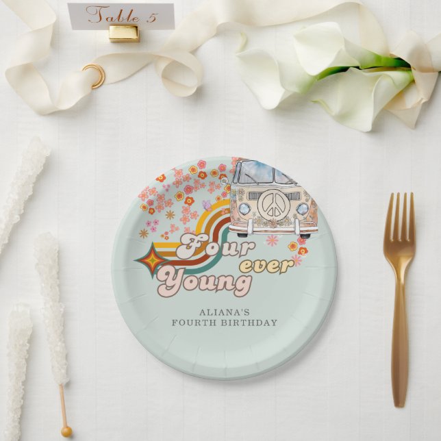 Groovy Fourever Young daisy Van 4th birthday  Paper Plates (Wedding)