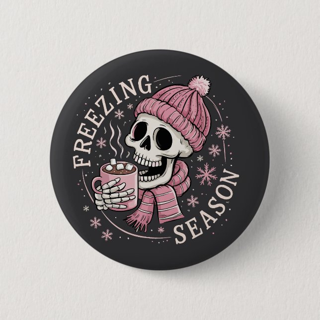 Groovy Freezin' Season Skeleton Winter Season Xmas Button (Front)