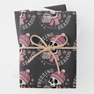 Groovy Freezin' Season Skeleton Winter Season Xmas Wrapping Paper Sheets