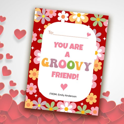 Groovy Friend Classroom Valentine Flat Note Card