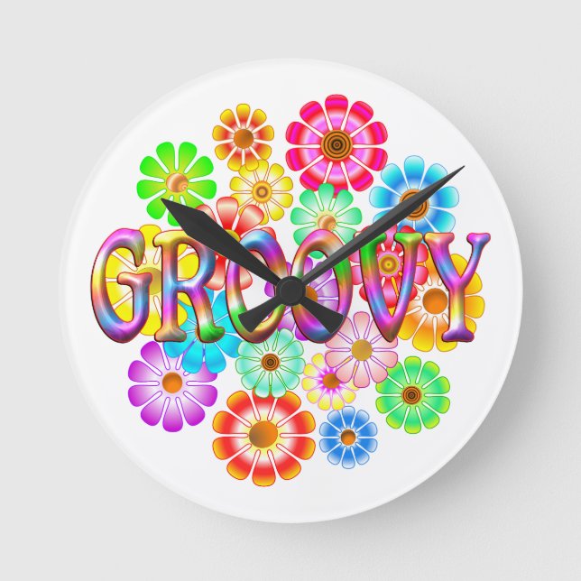 GROOVY Fun Flowers Round Clock (Front)