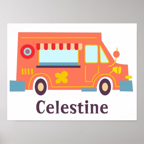 Groovy fun orange red food truck flowers  poster