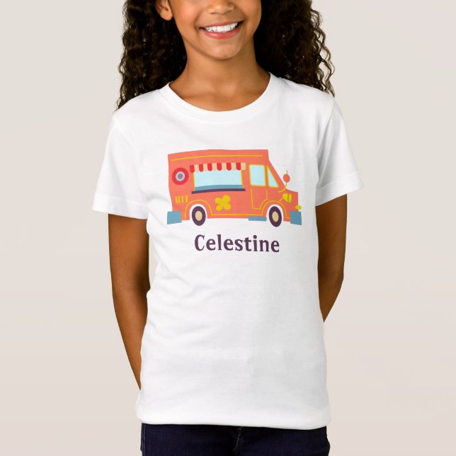 Groovy fun orange red food truck flowers T-Shirt (Front)