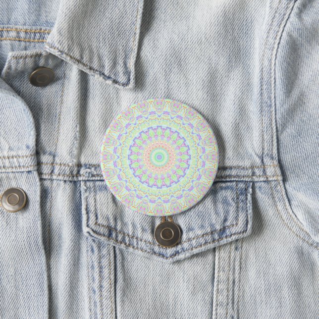 Groovy Funky Boho Hippie Rainbow Abstract Mandala Button (In Situ)