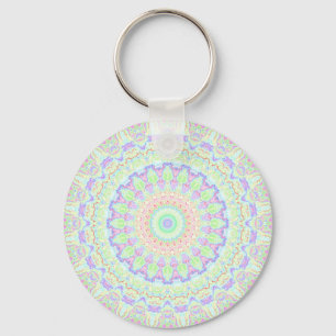 Groovy Funky Boho Hippie Rainbow Abstract Mandala Keychain