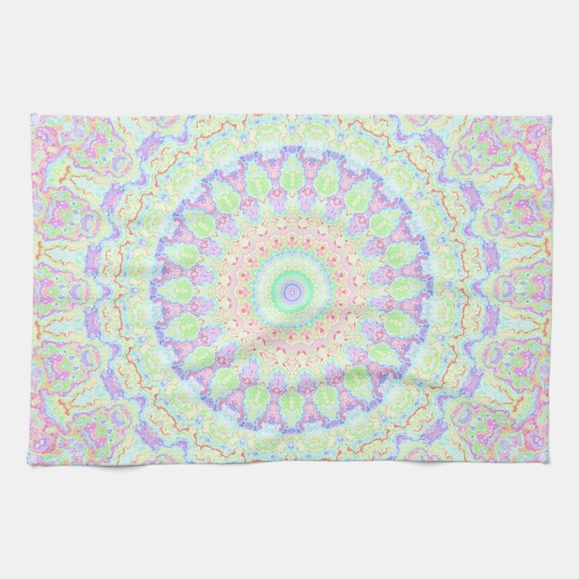 Groovy Funky Boho Hippie Rainbow Abstract Mandala Kitchen Towel (Horizontal)