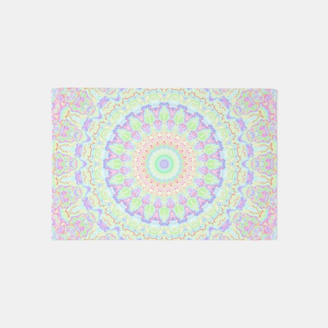 Groovy Funky Boho Hippie Rainbow Abstract Mandala Outdoor Rug (Front)