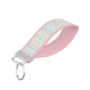 Groovy Funky Boho Hippie Rainbow Abstract Mandala Wrist Keychain