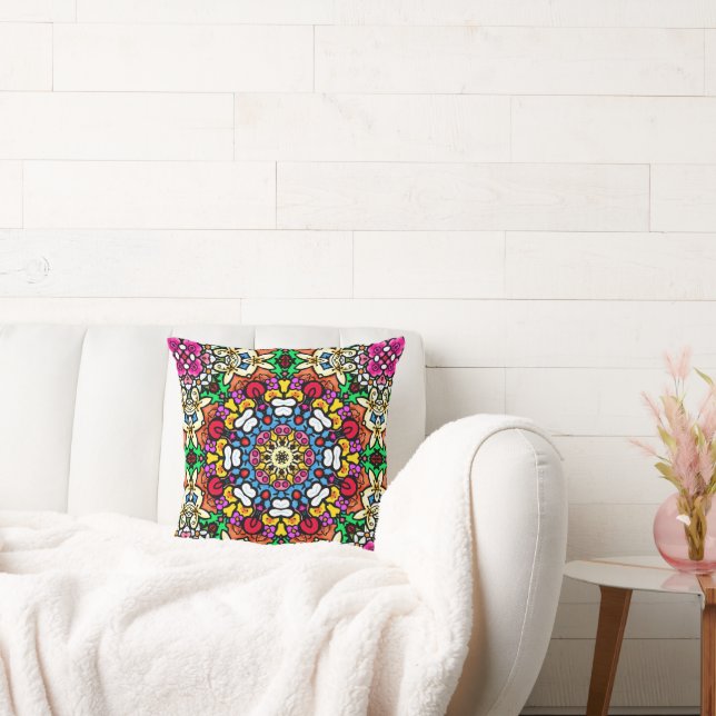 Groovy Funky Flower Power Throw Pillow (Couch)