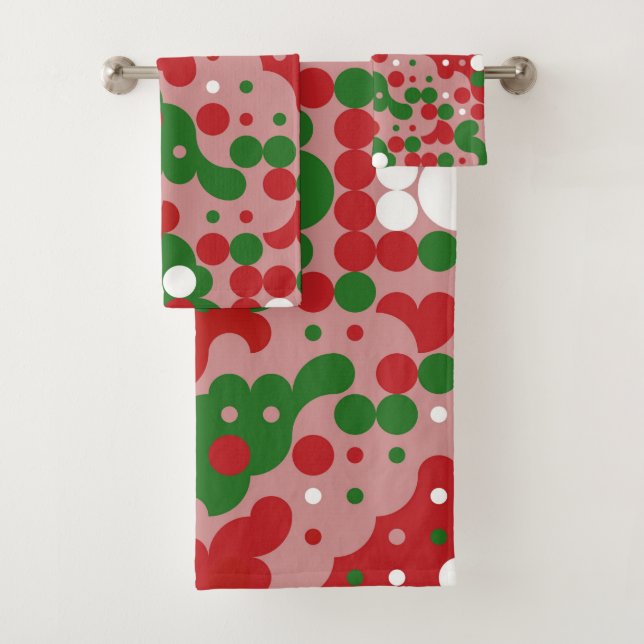 Groovy Funky Mod Retro Christmas Pattern Bath Towel Set (Insitu)