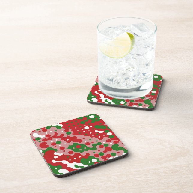 Groovy Funky Mod Retro Christmas Pattern Beverage Coaster (Right Side)