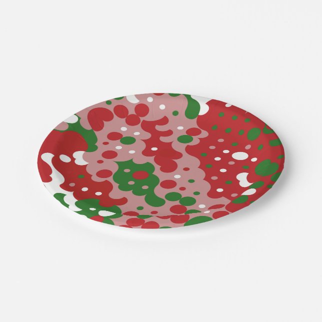 Groovy Funky Mod Retro Christmas Pattern Paper Plates (Angled)