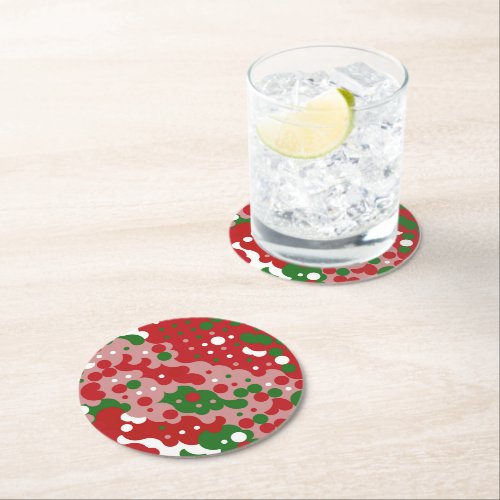 Groovy Funky Mod Retro Christmas Pattern Round Paper Coaster
