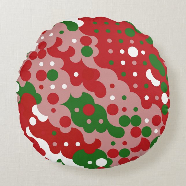 Groovy Funky Mod Retro Christmas Pattern Round Pillow (Front)