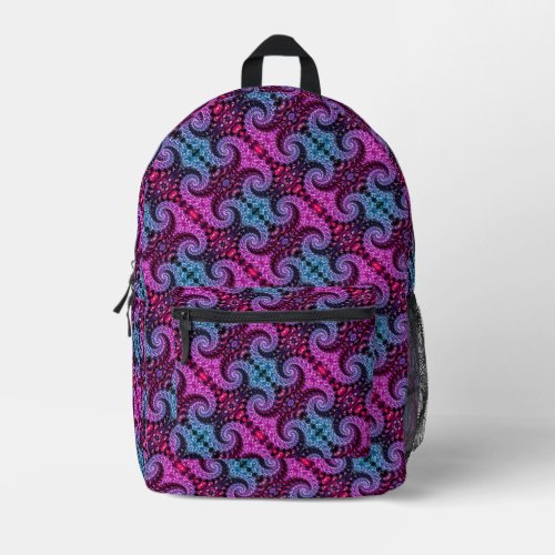 Groovy Funky Purple Tentacle Spiral Fractal Patter Printed Backpack