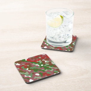 Groovy Funky Retro Boho Red and Green Christmas Beverage Coaster