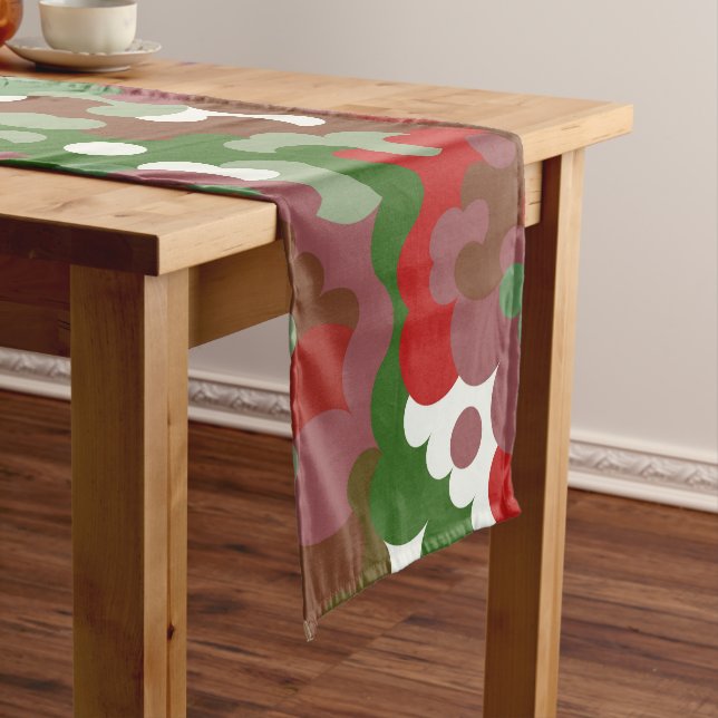 Groovy Funky Retro Boho Red and Green Christmas  Long Table Runner (In Situ)