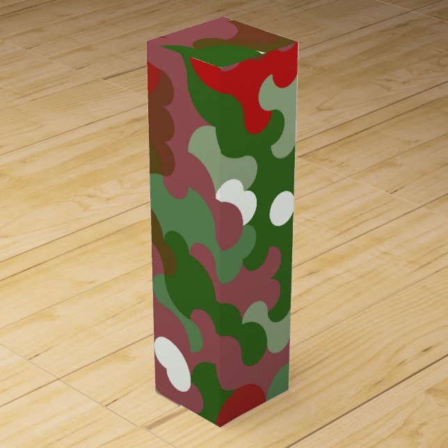 Groovy Funky Retro Boho Red and Green Christmas Wine Box (Front)