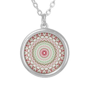 Groovy Funky Tie Dye Christmas Boho Hippie Mandala Silver Plated Necklace