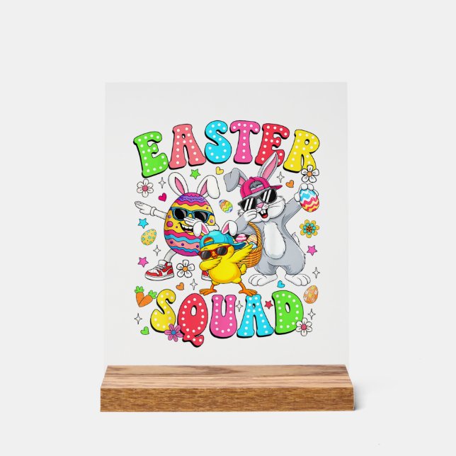 Groovy Funny Rabbit Egg Chick Easter Squad Day Men Acrylic Sign (Front)
