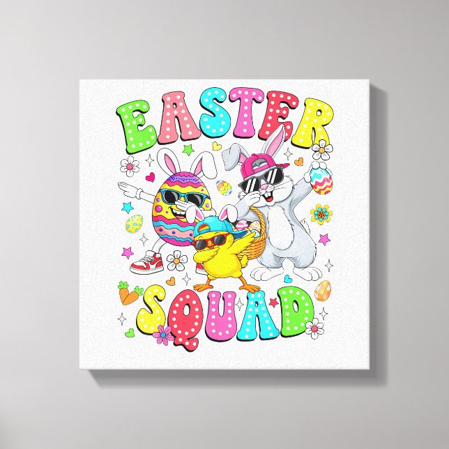 Groovy Funny Rabbit Egg Chick Easter Squad Day Men Canvas Print (Front)