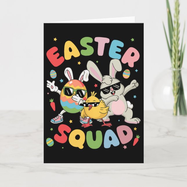Groovy Funny Rabbit Egg Chick Easter Squad Day Men Card (Front)