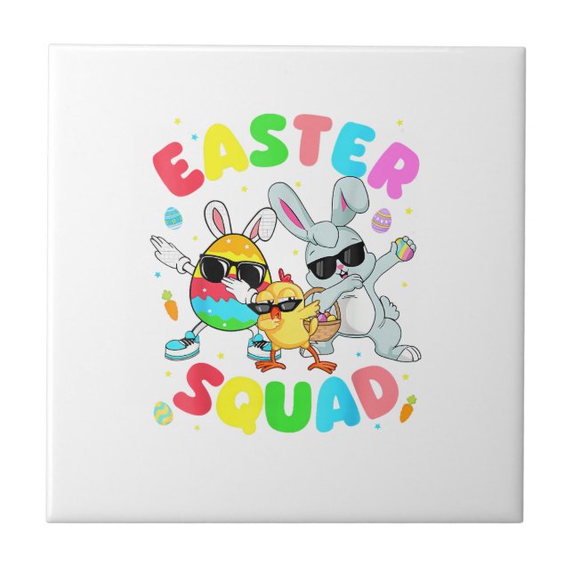 Groovy Funny Rabbit Egg Chick Easter Squad Day Men Ceramic Tile (Front)