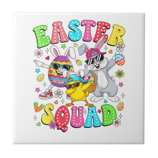 Groovy Funny Rabbit Egg Chick Easter Squad Day Men Ceramic Tile (Front)