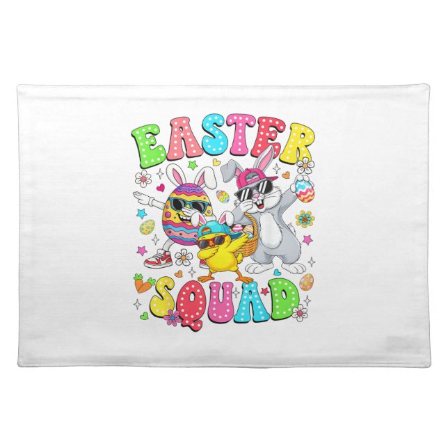 Groovy Funny Rabbit Egg Chick Easter Squad Day Men Cloth Placemat (Front)