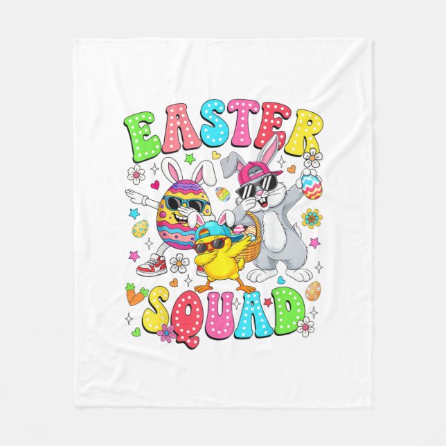 Groovy Funny Rabbit Egg Chick Easter Squad Day Men Fleece Blanket (Front)