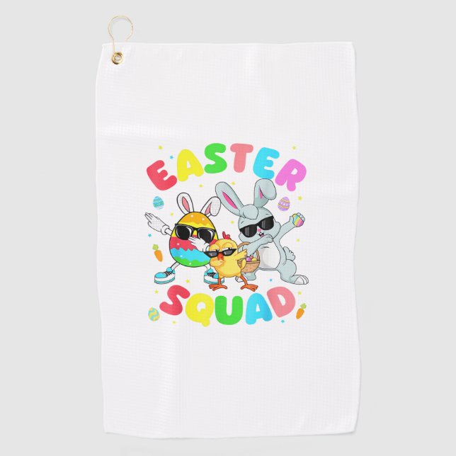 Groovy Funny Rabbit Egg Chick Easter Squad Day Men Golf Towel (Front)