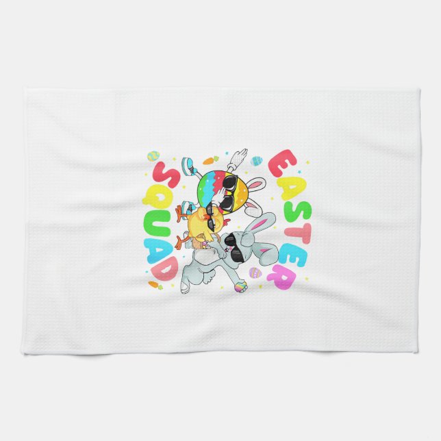 Groovy Funny Rabbit Egg Chick Easter Squad Day Men Kitchen Towel (Horizontal)