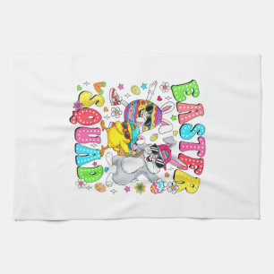 Groovy Funny Rabbit Egg Chick Easter Squad Day Men Kitchen Towel