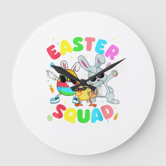 Groovy Funny Rabbit Egg Chick Easter Squad Day Men Large Clock (Front)