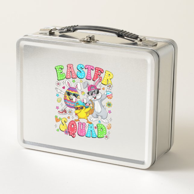 Groovy Funny Rabbit Egg Chick Easter Squad Day Men Metal Lunch Box (Front)