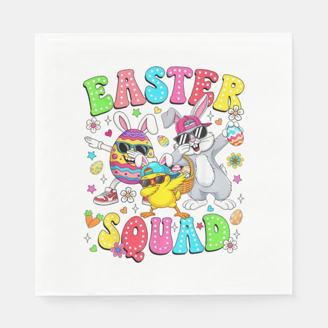 Groovy Funny Rabbit Egg Chick Easter Squad Day Men Napkins (Front)