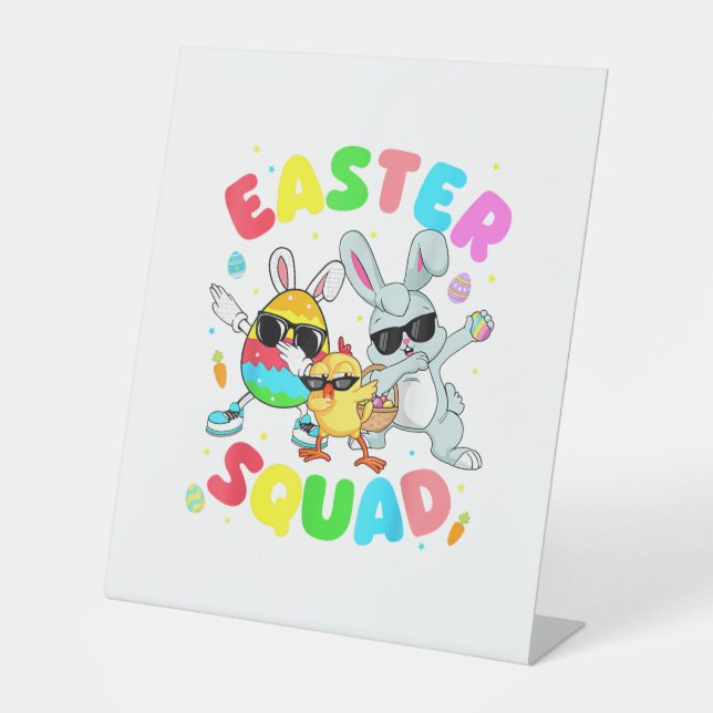 Groovy Funny Rabbit Egg Chick Easter Squad Day Men Pedestal Sign (Front)