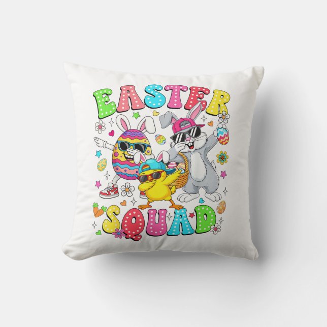 Groovy Funny Rabbit Egg Chick Easter Squad Day Men Throw Pillow (Front)