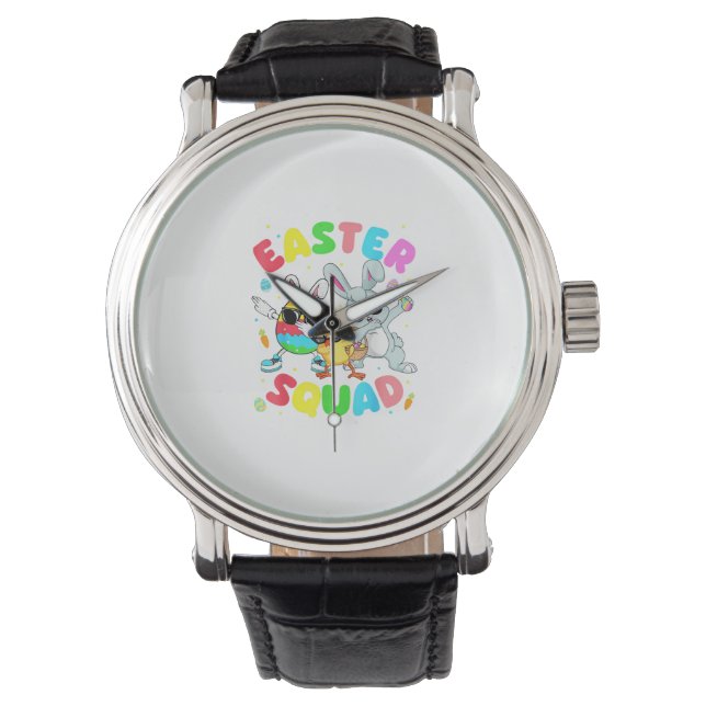 Groovy Funny Rabbit Egg Chick Easter Squad Day Men Watch (Front)