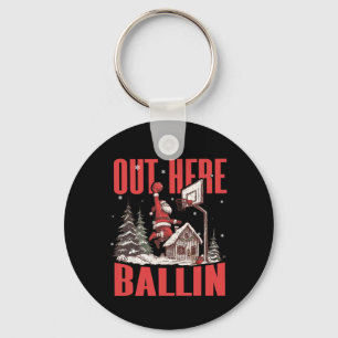 Groovy Funny Santa Out Here Byllin' Bysketbyll Chr Keychain