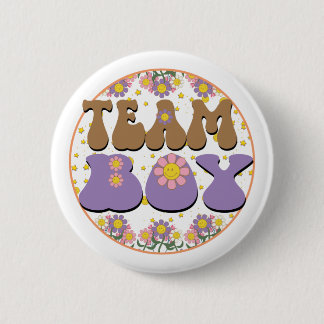Groovy Gender Reveal Team Boy Blue, Retro Flower Button